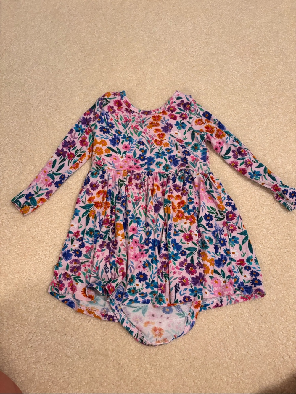 Girls Pink Floral Long-Sleeve Dress little sleepies twirl